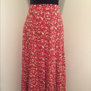 Red Floral Print Maxi Skirt